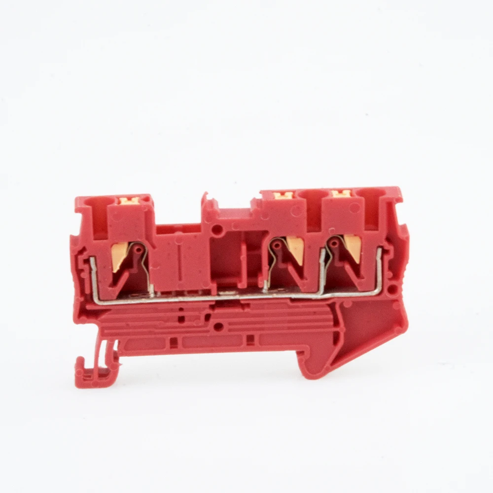 10pcs Din Rail Terminal Block Mount PT 2.5-Twin 3 Conductors Push In Spring Screwless Feed Through Wire Conductor Wire Connector