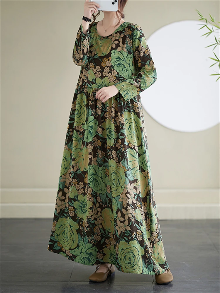 Женское винтажное платье с цветочным принтом длинное хлопковое свободного