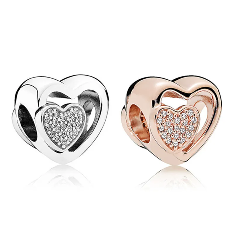 

1Pcs New Pretty Hollow Heart Pendant DIY Beads Suitable for Original Pandora Charm Bracelet Ladies Jewelry Making Gift