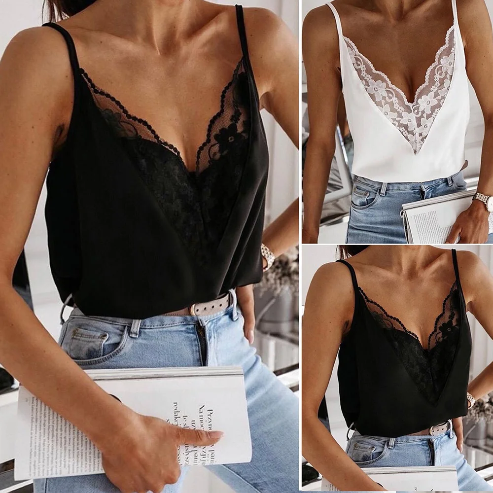 

Solid Color Lace Splicing Camisole For Women Plus Size V-neck Suspender Vest Top Blouse Camis Crop Top Women 2023 Ropa Mujer