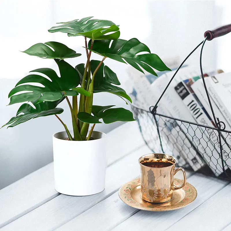 

9 Heads Artificial Plants Green Monstera Leaves Home Garden Living Room Balcony Decoration Tropical Plastic Long Fake Plant