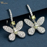 wong rain 925 sterling silver created moissanite citrine gemstone butterfly dangle earrings for women fine jewelry wholesale