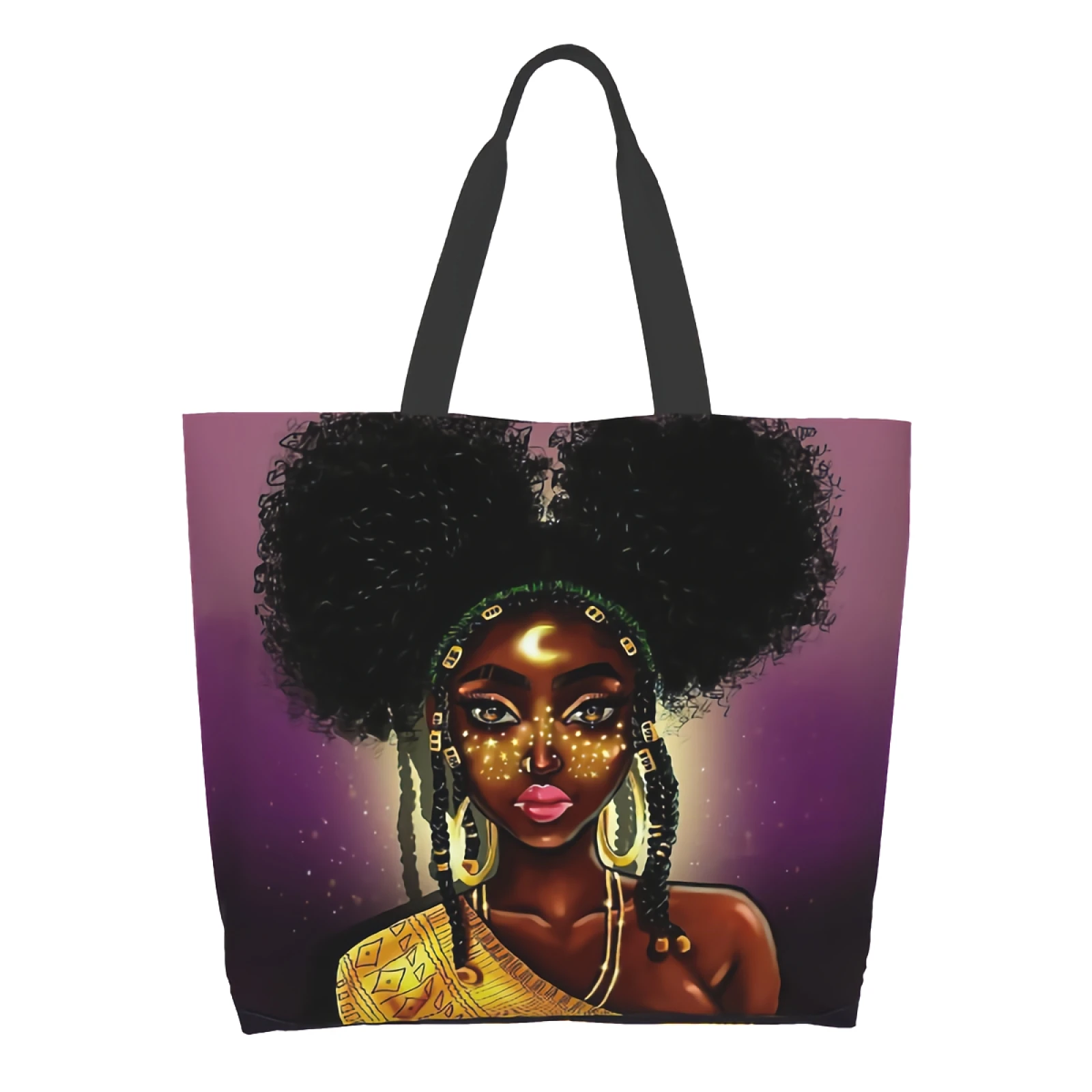 

African American Afro Lady Canvas Tote Bag for Women Reusable Grocery Bags Bulk Large Casual Shopping Shoulder Handbag