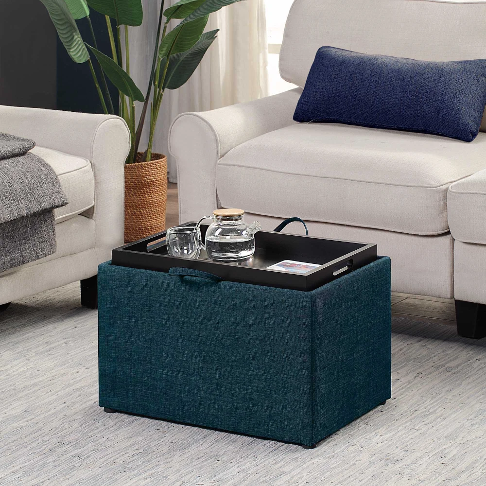 Удобный оттоманка для хранения Designs4Comfort с двусторонним подносом, темно-синяя тканевая мебель, компактная мебель, Скандинавская мебель