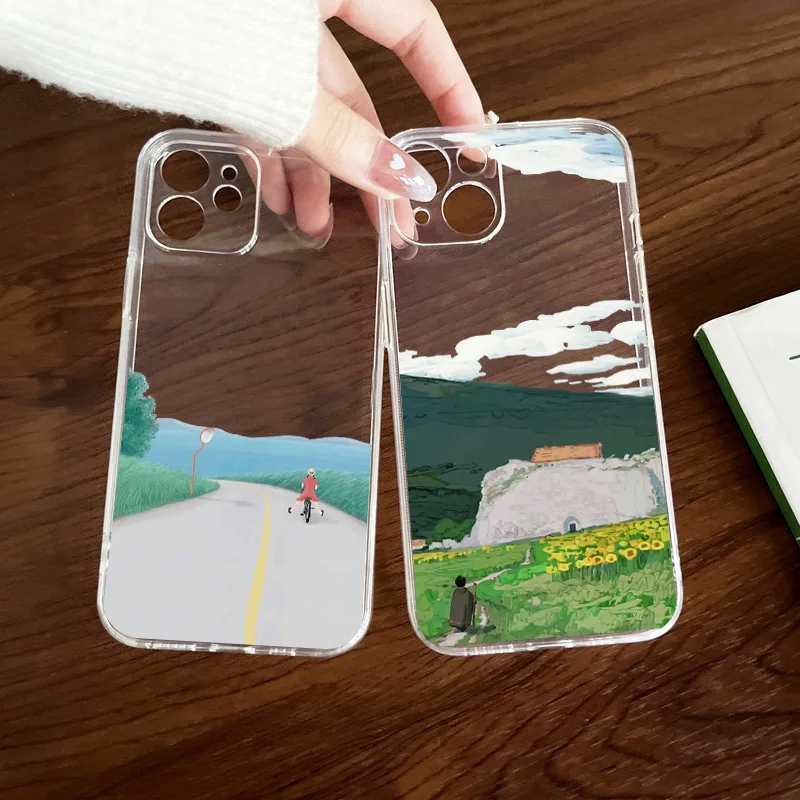 

Rural Scenery Transparent Soft Phone Case For iPhone 14 13 12 11 Pro Max XS X XR SE202 7 8 Plus Mini Anti-Shock Protective Cover