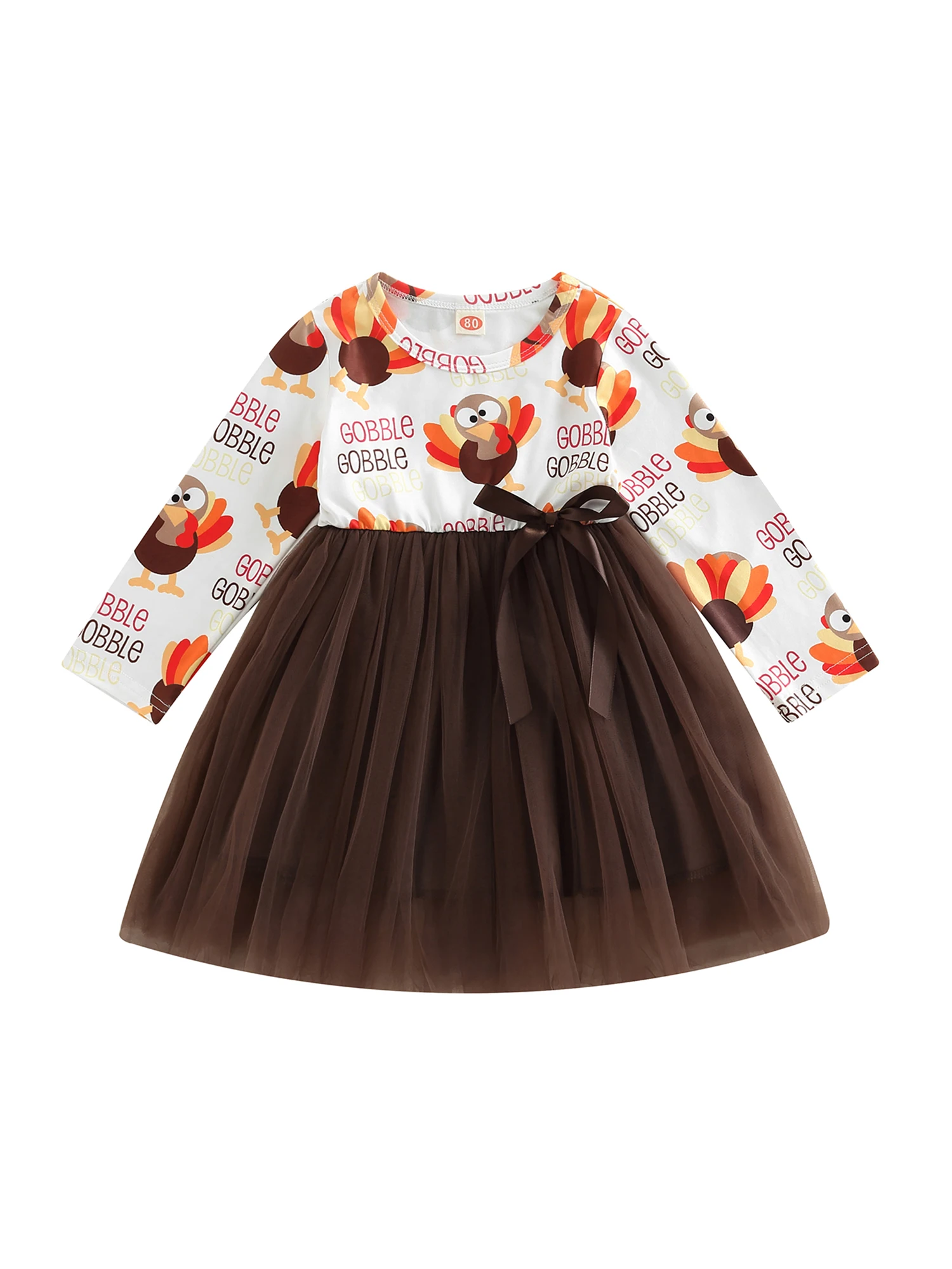 

Toddler Little Kid Baby Girl Thanksgiving Day Dress Tutu Tulle Ruffle Outfit Clothes Set Long Sleeve
