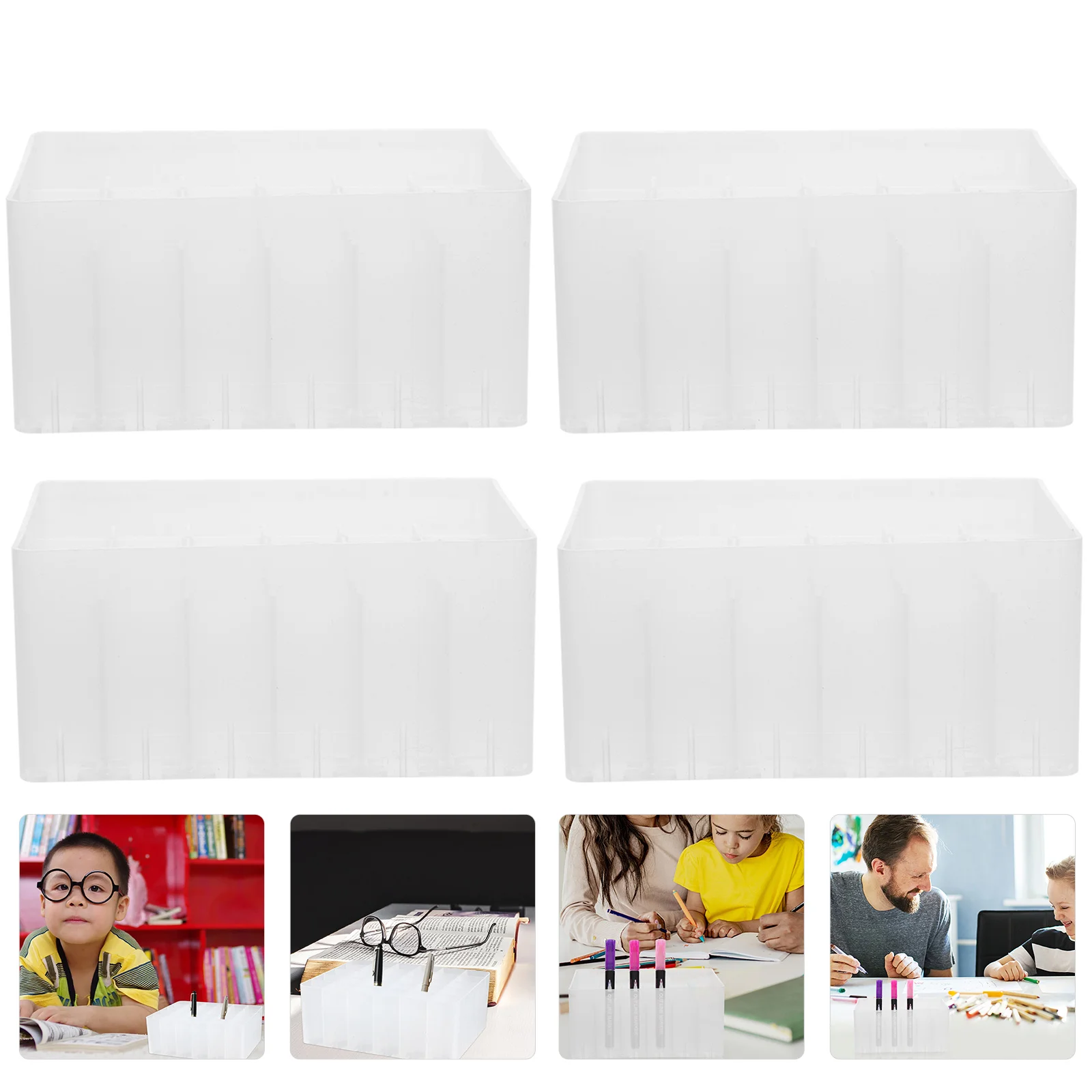 

4 Pcs Stationery Marker Storage Box Desk Stand Artist Paint Brush Holder Plastic Office accessories