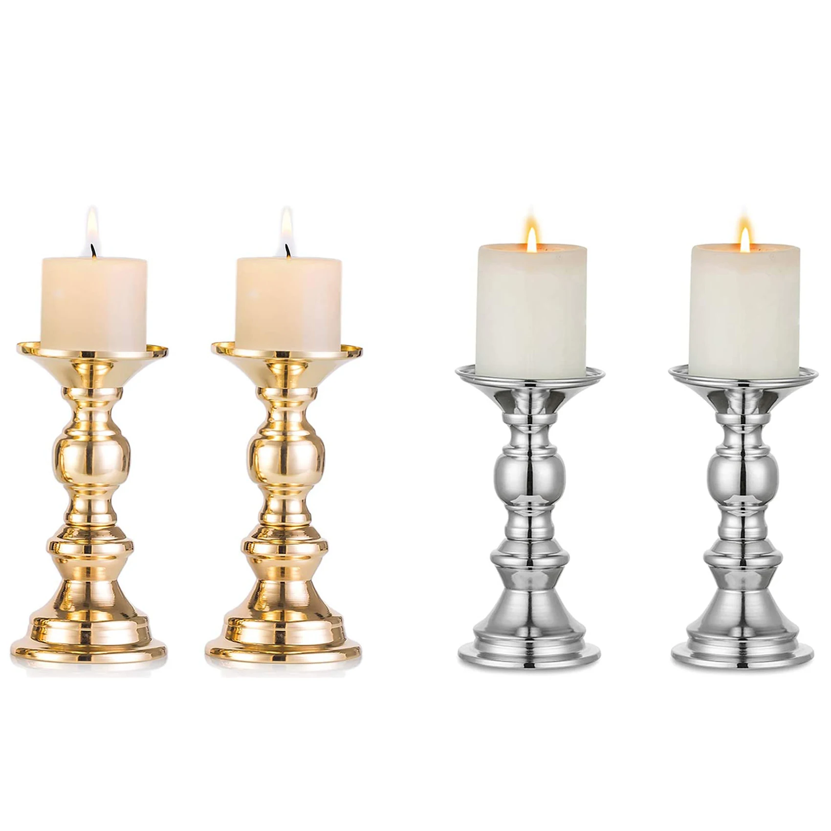 

Set Of 2 Candlestick Metal Pillar Candle Holders, Wedding Centerpieces Candlestick Holders For Candles Stand