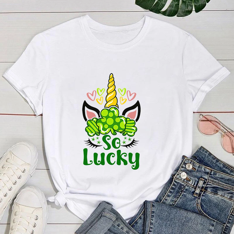 (Футболка премиум-класса) забавная Футболка с принтом единорога на удачу для