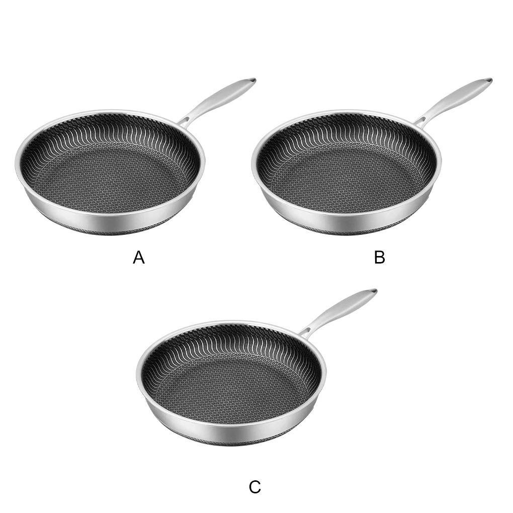 Frying Pan 316 Stainless Steel Steak Non Stick Wok Double-sided Honey Comb Flat Bottom Cookware for Induction Cooker