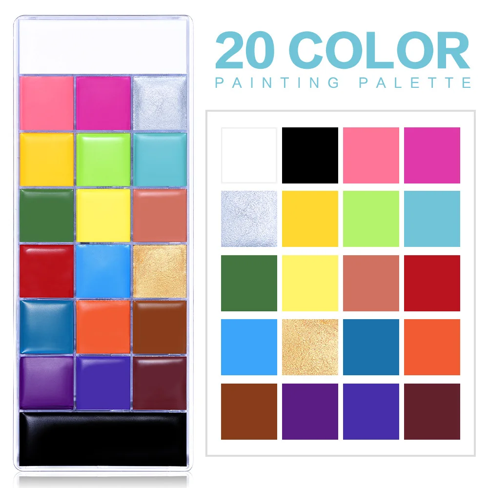 

20 Colors Face Body Painting Oil Paint Safe Kids Flash Tattoo Painting Art Halloween Party Makeup Fancy Dress Beauty Palette Rab