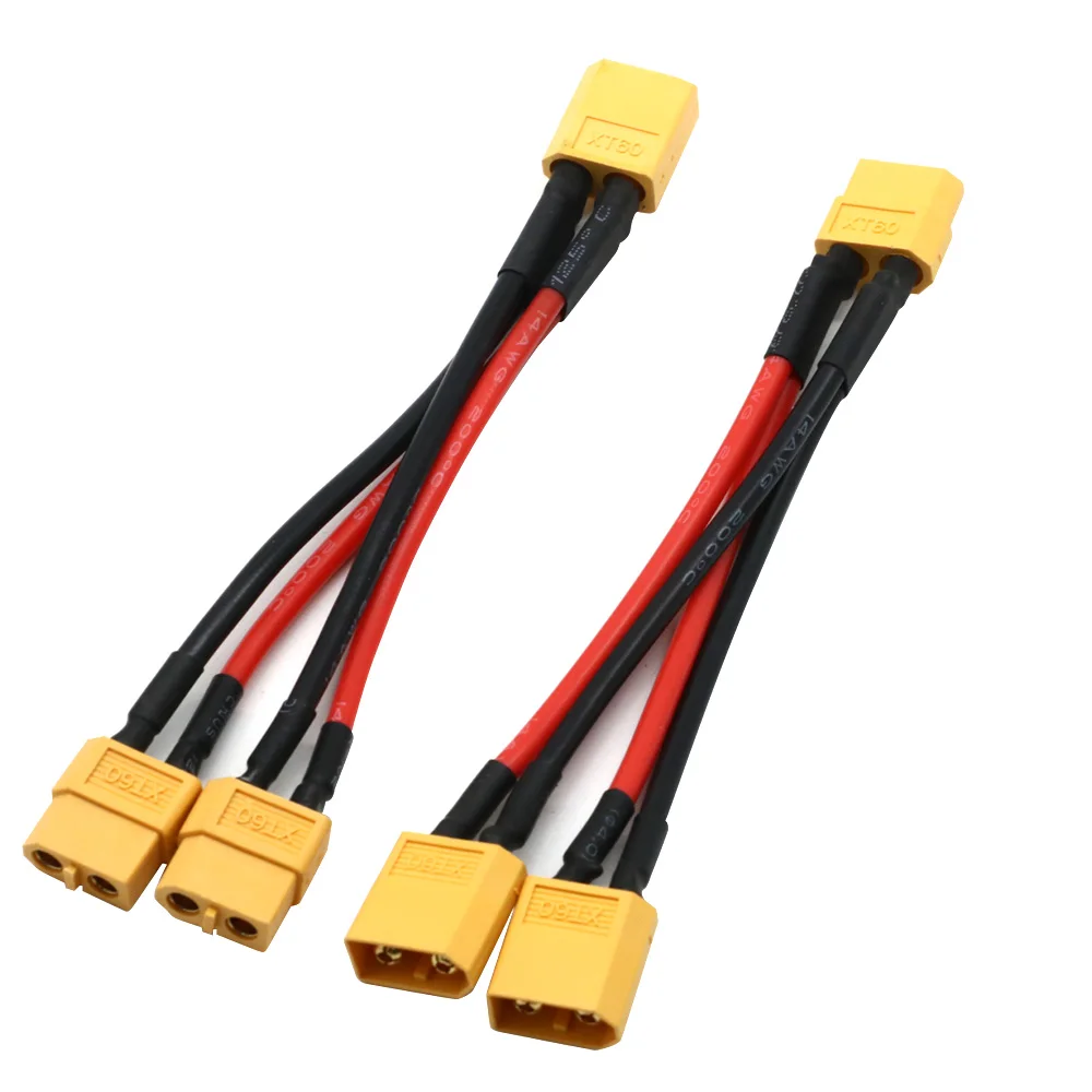 

XT60 Parallel Battery Connector (1) Male / (2) Female Cable Dual Extension Y Splitter 14AWG Silicone Wire for RC Battery Motor