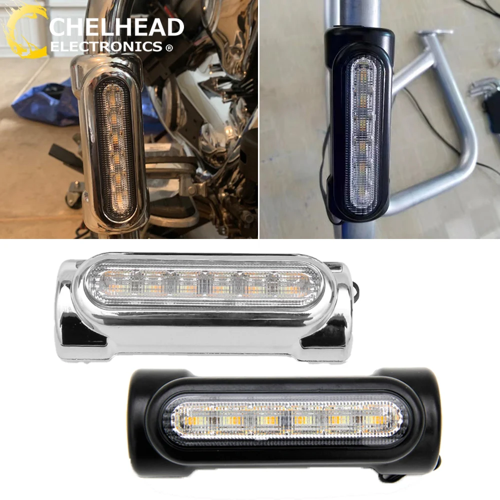 

Led Motorcycle High Way Bar Light DRL Turn Signal Lamp Amber White Crash Bar Auxiliary Touring Driving Bikes Moto Lights