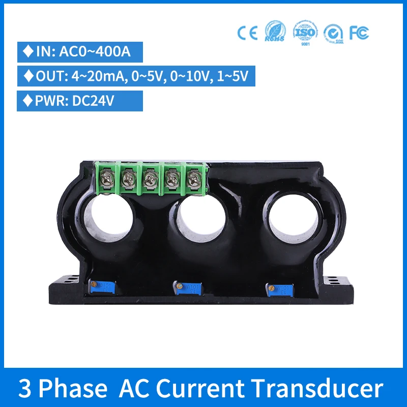 AC 0-100A 3 Phase Current Transducer 3 wire Analog Output 4-20ma 0-10v Three Phase AC Current Transducer