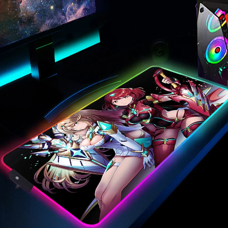 

Computer Table Mouse Pad With Backlight Laptop Gamer Xenoblade Chronicles Anime Accessories Deskpad Mousepad Rgb Pc Gaming
