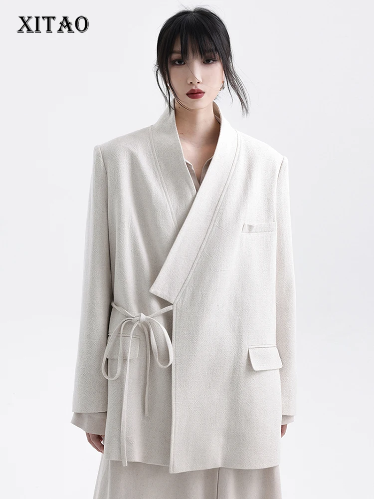 

XITAO Solid Casual Blazers Women Korea 2023 Spring New Arrival Personality Fashion Loose V-neck Full Sleeve Blazers SMH1967