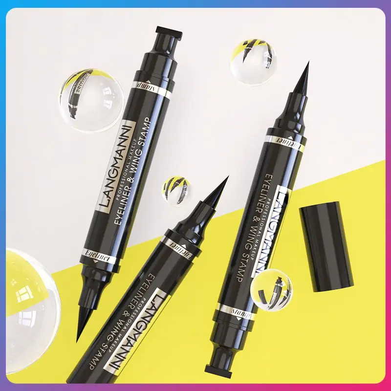 

1PC Professional Black Eyeliner Pen Double-headed 2 In1 Liquid Eyeliner With Stamp Waterproof Long Lasting Quick Drying TSLM2