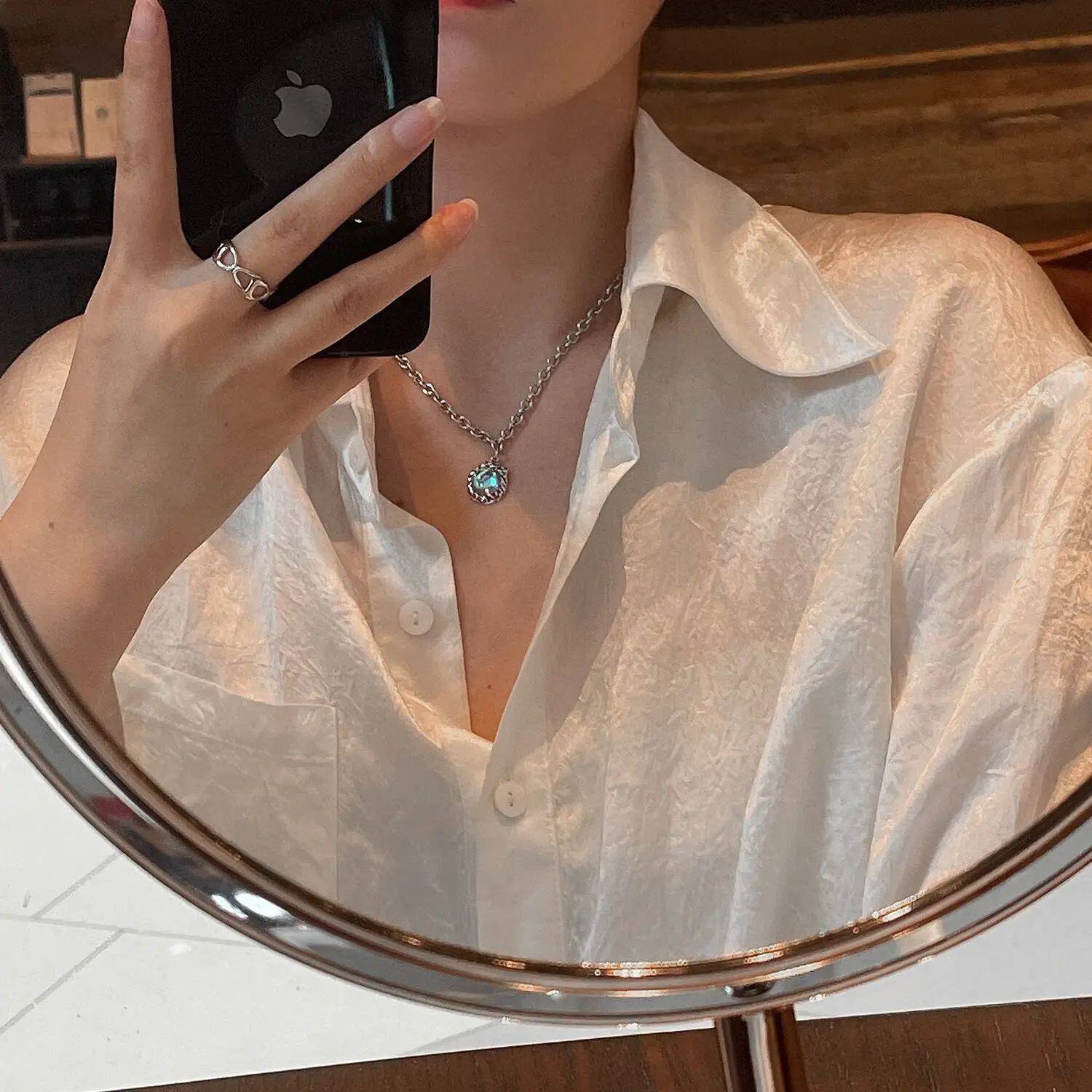 

925 Silver Ring Necklace Female Vintage Fashion Temperament Colorful Gemstone Clavicle Chain Necklaces For Women
