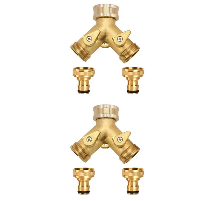 

2X 3/4 Inch 2 Way Hose Splitter Brass Y Valve Garden Tap Connector With 2 X3/4 Inch Brass Water Tap Outside Tap Kit