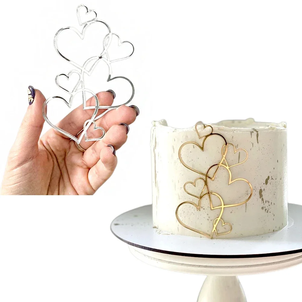 

7 сердец свадебный торт минималистский золотой серебряный любовное сердце украшение торта День Святого Валентина десерт вечерние украшение
