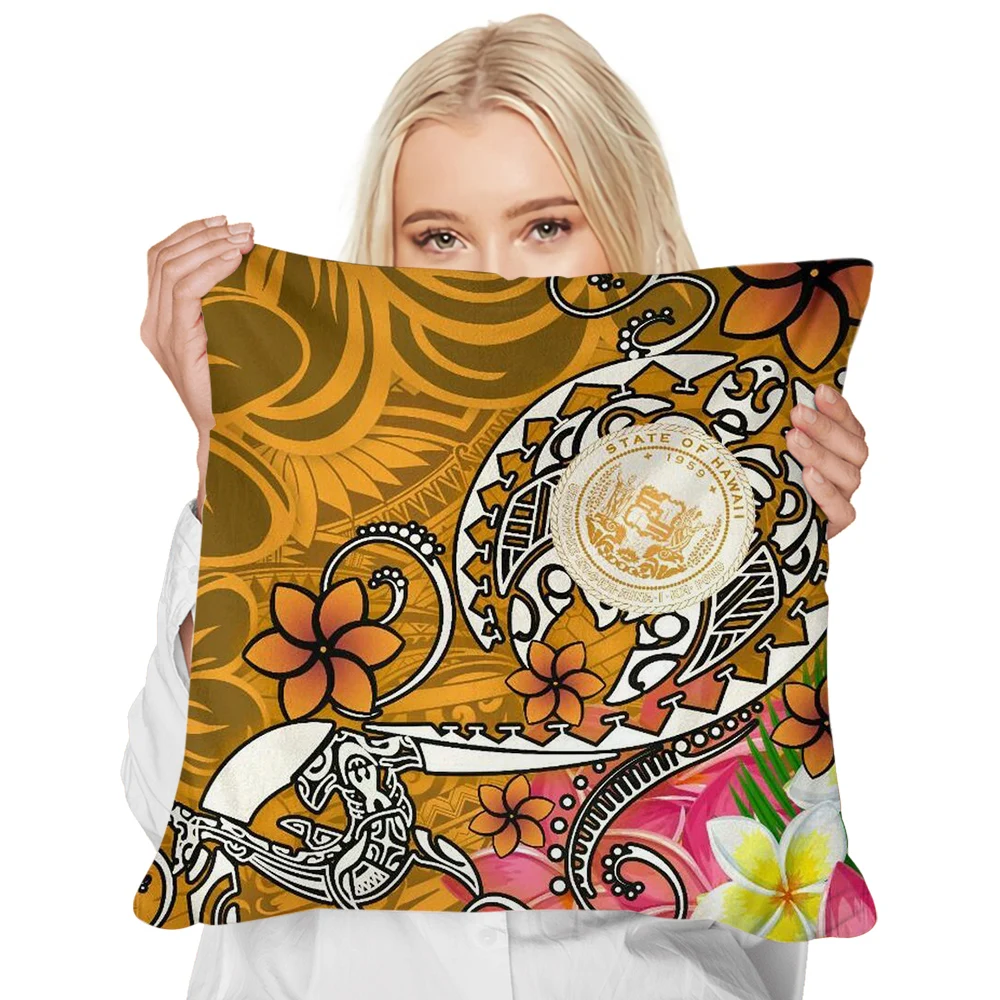 

CLOOCL Polynesian Pillowcase Hawaii Seal with Turtle Plumeria 3D Pattern Cushion Cover for Sofa Car Home Decor Throw Pillowcase