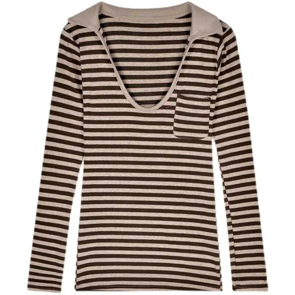 QWEEK винтажные повседневные полосатые футболки женские корейские облегающие с