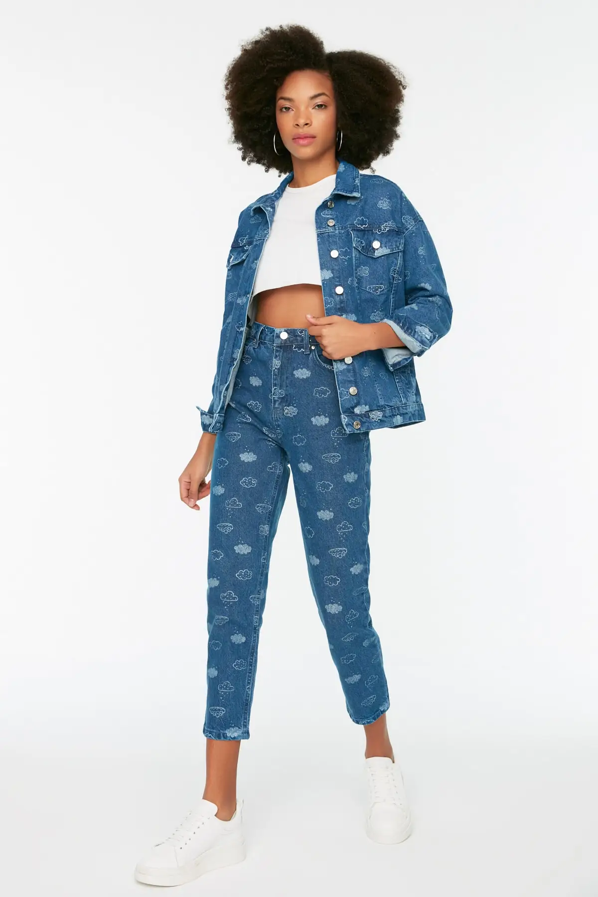 

Женские джинсы с высокой талией, прямые брюки полной длины с принтом темно-синего цвета, уличная одежда на молнии с пуговицами для женщин