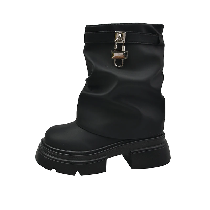 Женские плиссированные ботильоны на платформе модная дизайнерская кожаная