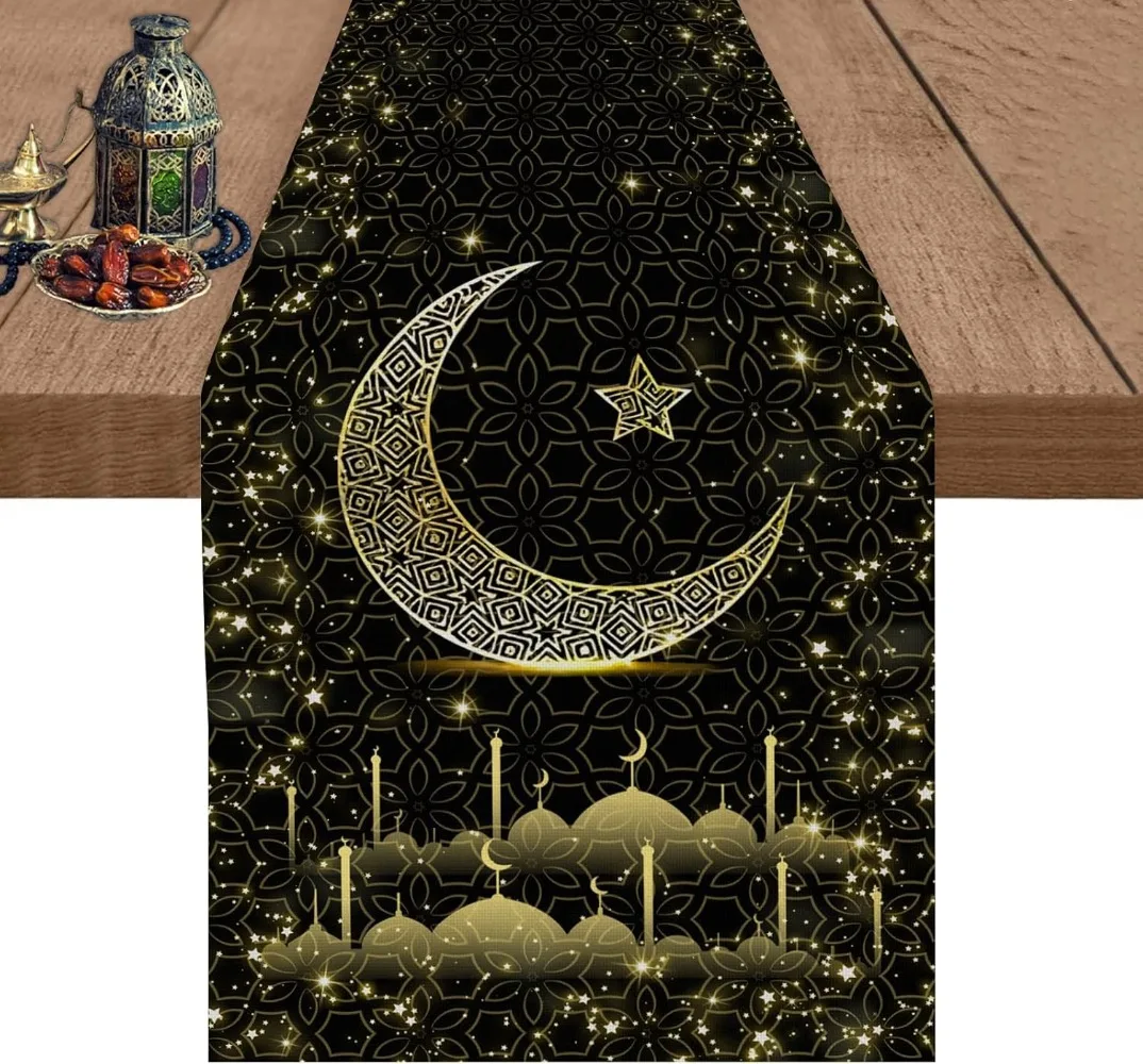 Ramadan Mubarak Table Runner Iftar Eid Al-fitr Mosque Muslim Islamic Religious Holiday Kitchen Dining Room Home Decoration