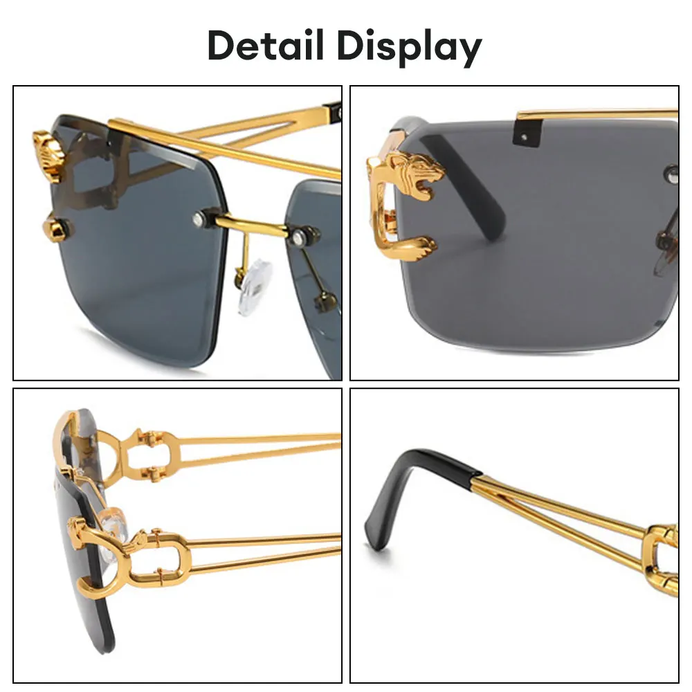 Ретро гепард украшения без оправы солнцезащитные очки для женщин мужчин