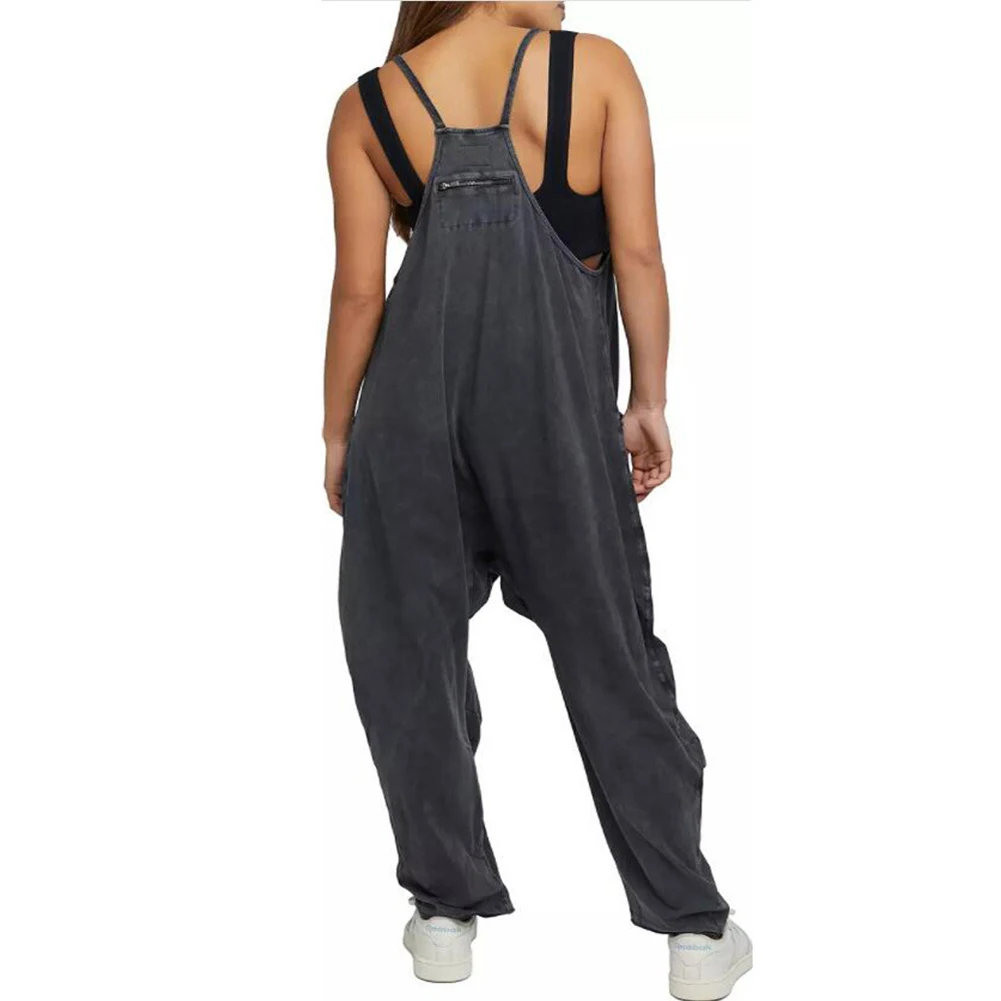 Jumpsuit Women Suspenders Playsuits Summer Sleeveless Wide Leg Loose Casual Rompers Baggy Overalls Pockets Homewear Outfit