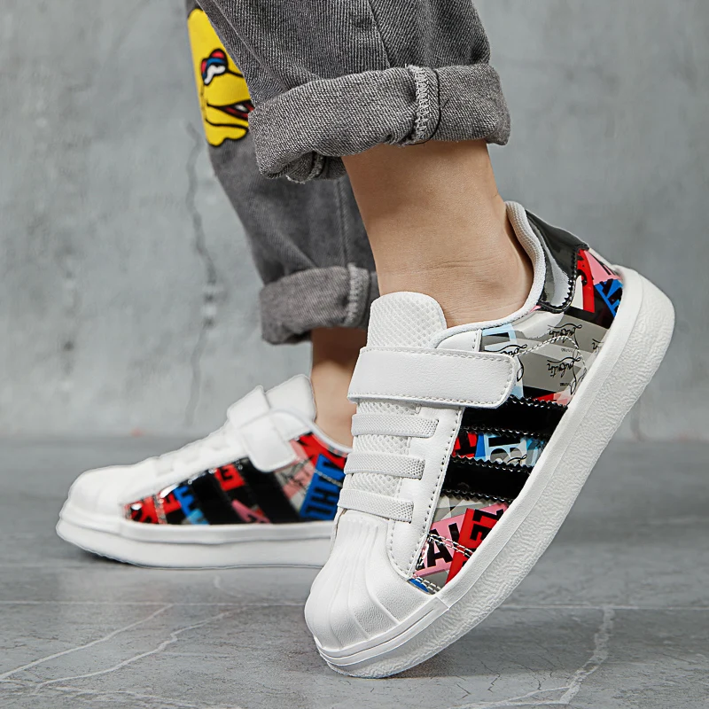 2022 Fashion Print Kid Sneakers Boys Trainers Comfortable Children's Shell Toe Sneakers Girl Skateboarding Shoes Boy Flat Shoes