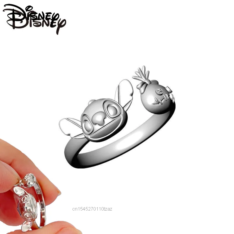 

Disney Stitch Silver Open Stitch Ring Cartoon Simple Jewelry Accessories Finger Holder Lovers Rings Girlfriend Gifts