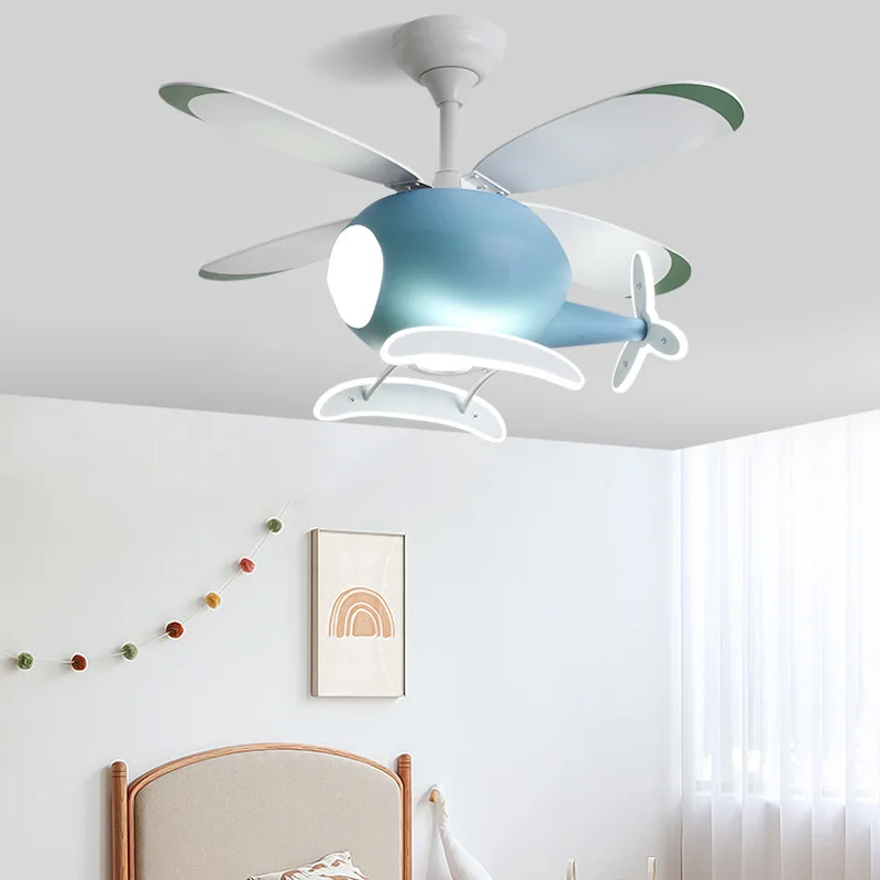 

Nordic LED Ceiling Chandelier Lights Cartoon Aircraft Variable Frequency Fan Lamp Creative Bedroom Decorative Lighting Fixture