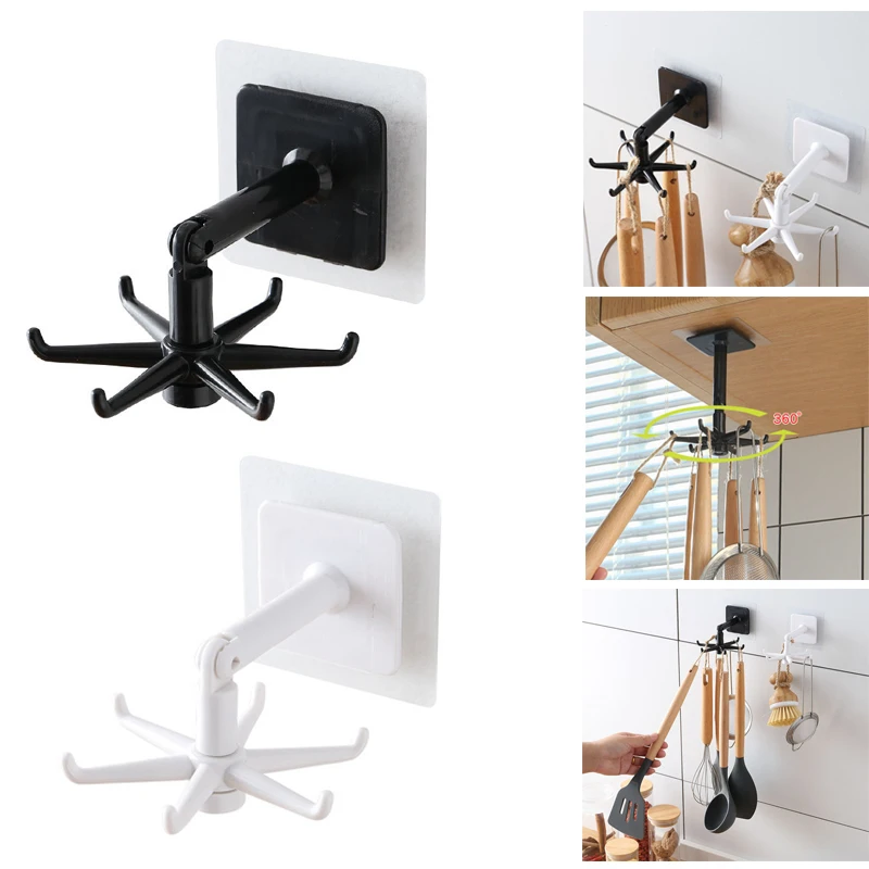 

Крючок с вращением на 360 градусов, крючки для хранения с шестью когтями, кухонная лопатка, стойка для ложек, вешалка для полотенец в ванную комнату, подвесной органайзер для кухни