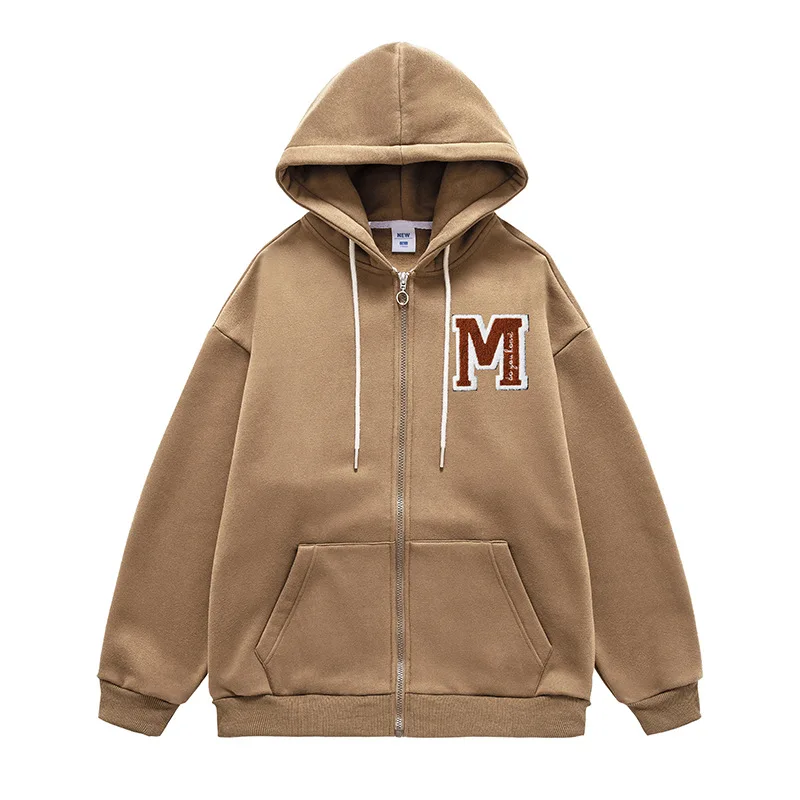 

Street casual zipper hooded sportswear embroidery letter printing solid color casual outdoor hoodie high -quality brand sweatshi
