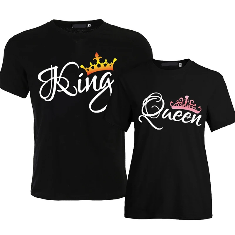 

Летние топы с принтом Король Королева Корона Повседневная парная футболка с коротким рукавом новая стильная пикантная женская футболка с н...