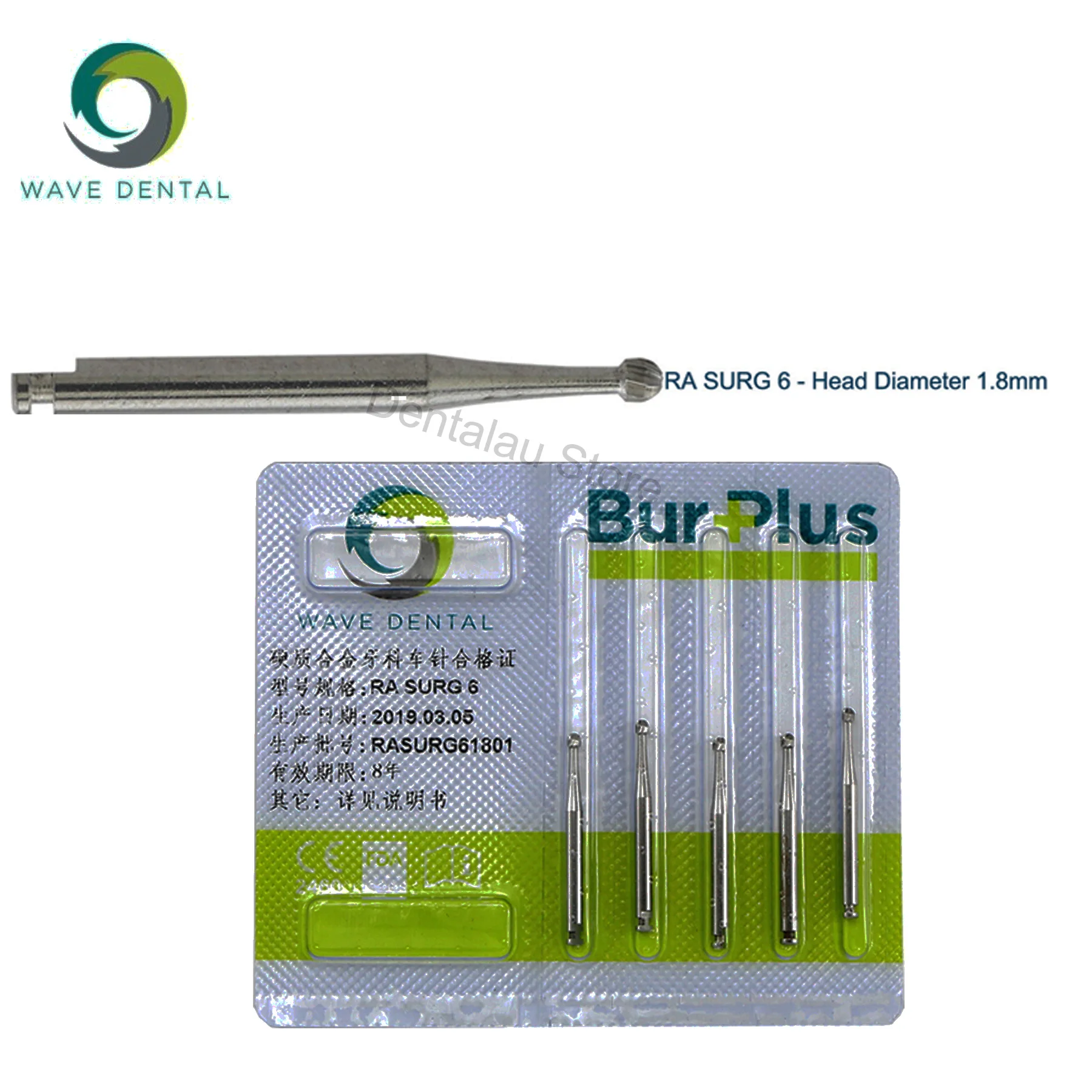

Wave Dental RA SURG 6 drill tungsten carbide round 26mm surgical latch fit low speed contra angle handpiece