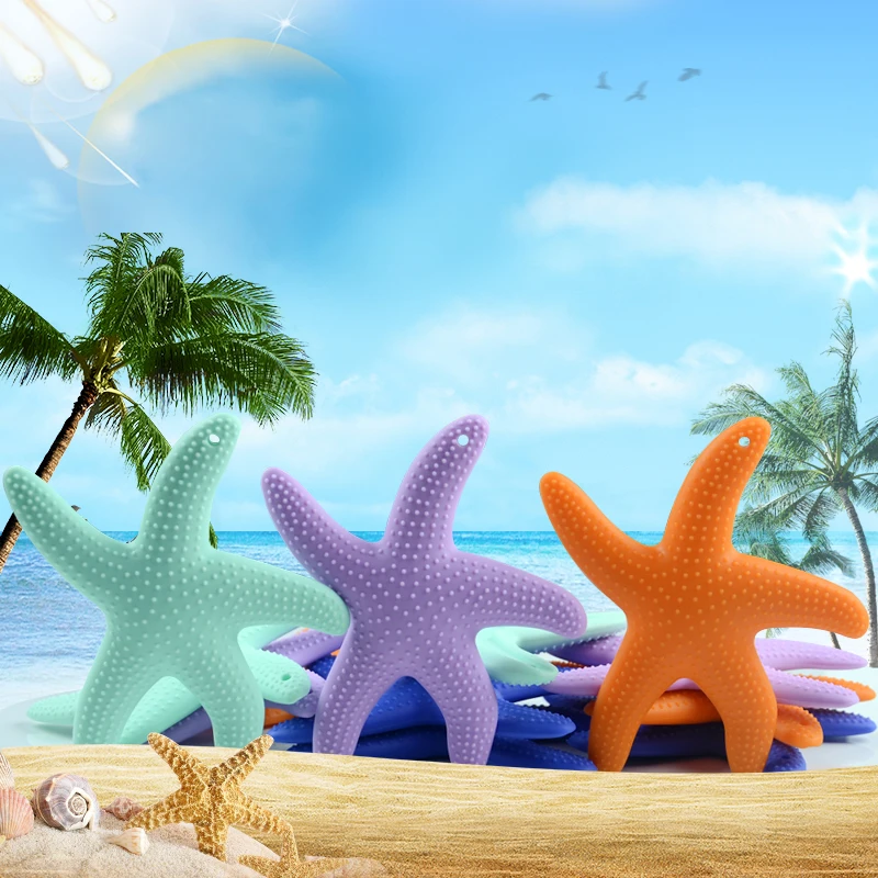 

100% Food Grade Silicone Baby Teether Toys Pacifier Clips Chain Beech Starfish Shape Silicone Teether Comforting Baby's Pain