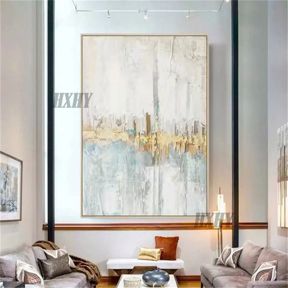 

Золотая фольга, пейзаж, абстрактная живопись, Современная картина маслом ручной работы 100%, скандинавский настенный рисунок для домашнего д...