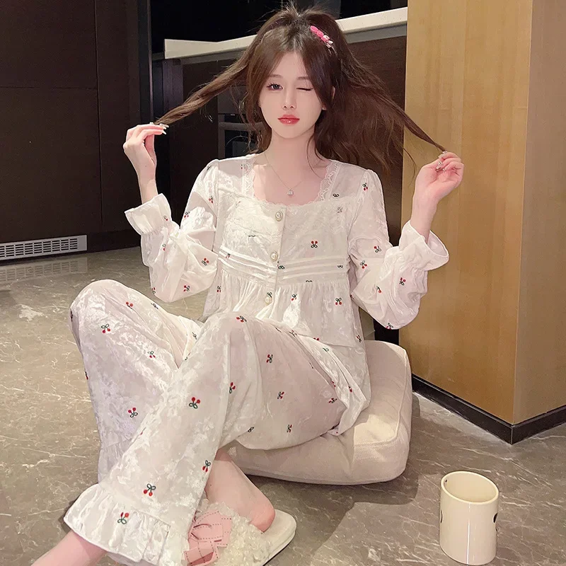 Pleuche женский осенне-зимний утолщенный бархатный пижамный комплект из