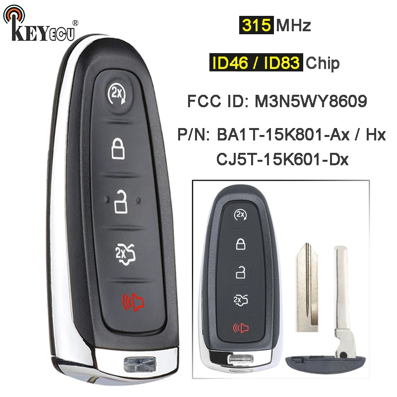 KEYECU 315MHz ID46 / ID83 PCF7953 M3N5WY8609 Smart Remote Key Fob for Ford Edge Escape Expedition C-max Taurus Flex Focus