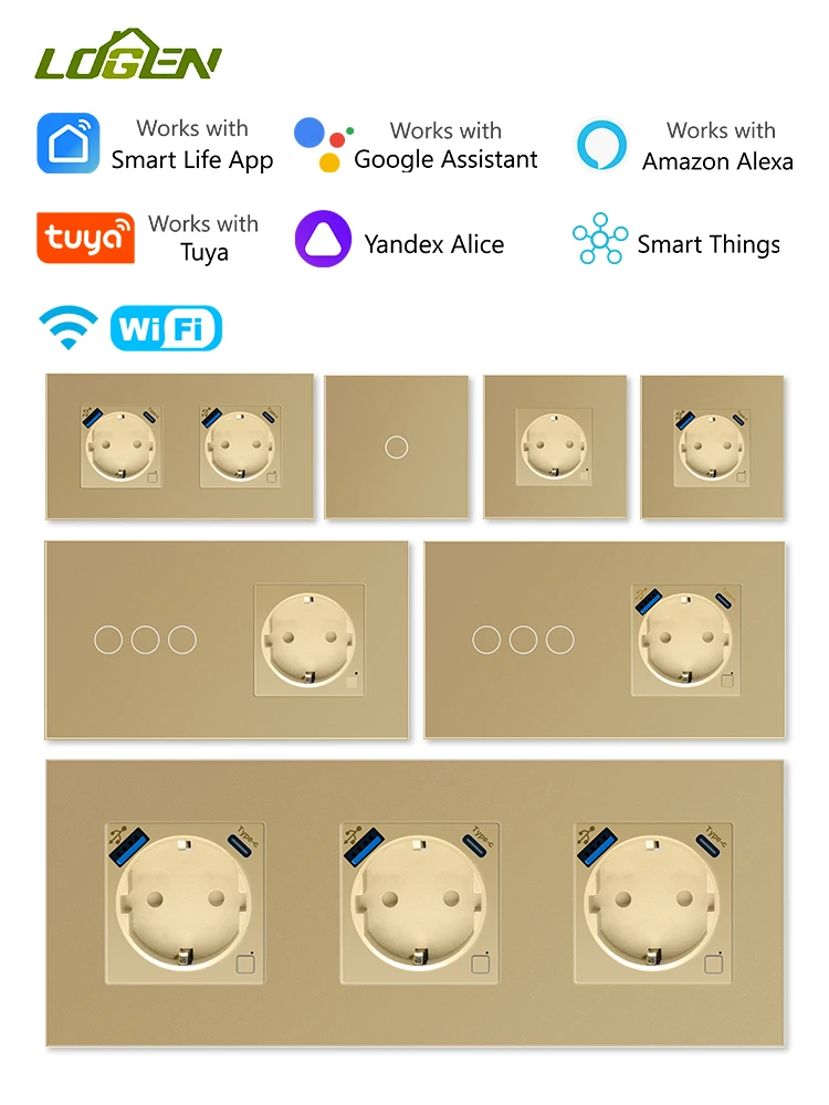 LOGEN Wi-Fi умный сенсорный выключатель света умная розетка стеклянная панель