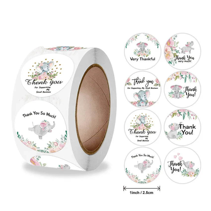 

500pc Flower Elephant Cute Animals Thank You Sticker for Business Kids Reward 8 Styles Sealing Label Scrapbooking Gift Decor