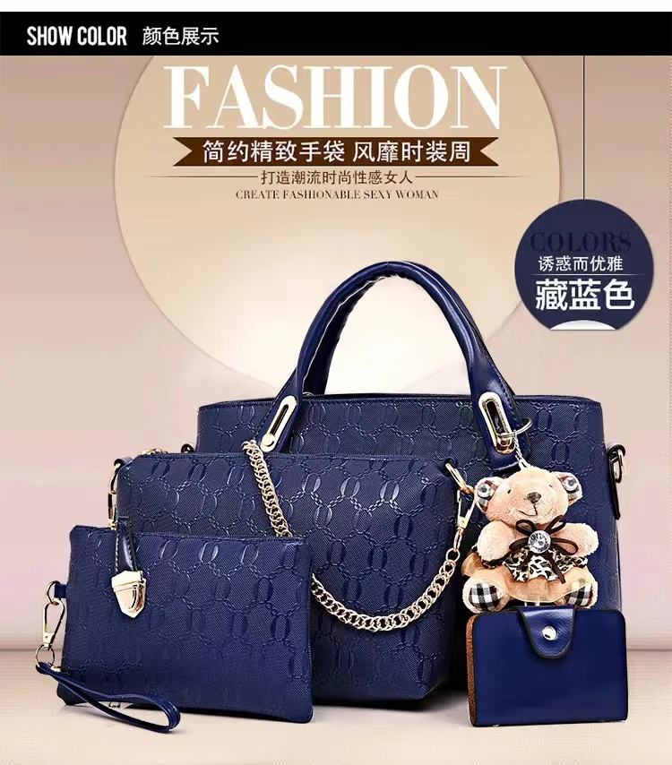 New European and American Fashion High-Quality Leather Large-Capacity Women's Handbag Purse Four-Piece Set For All Seasons