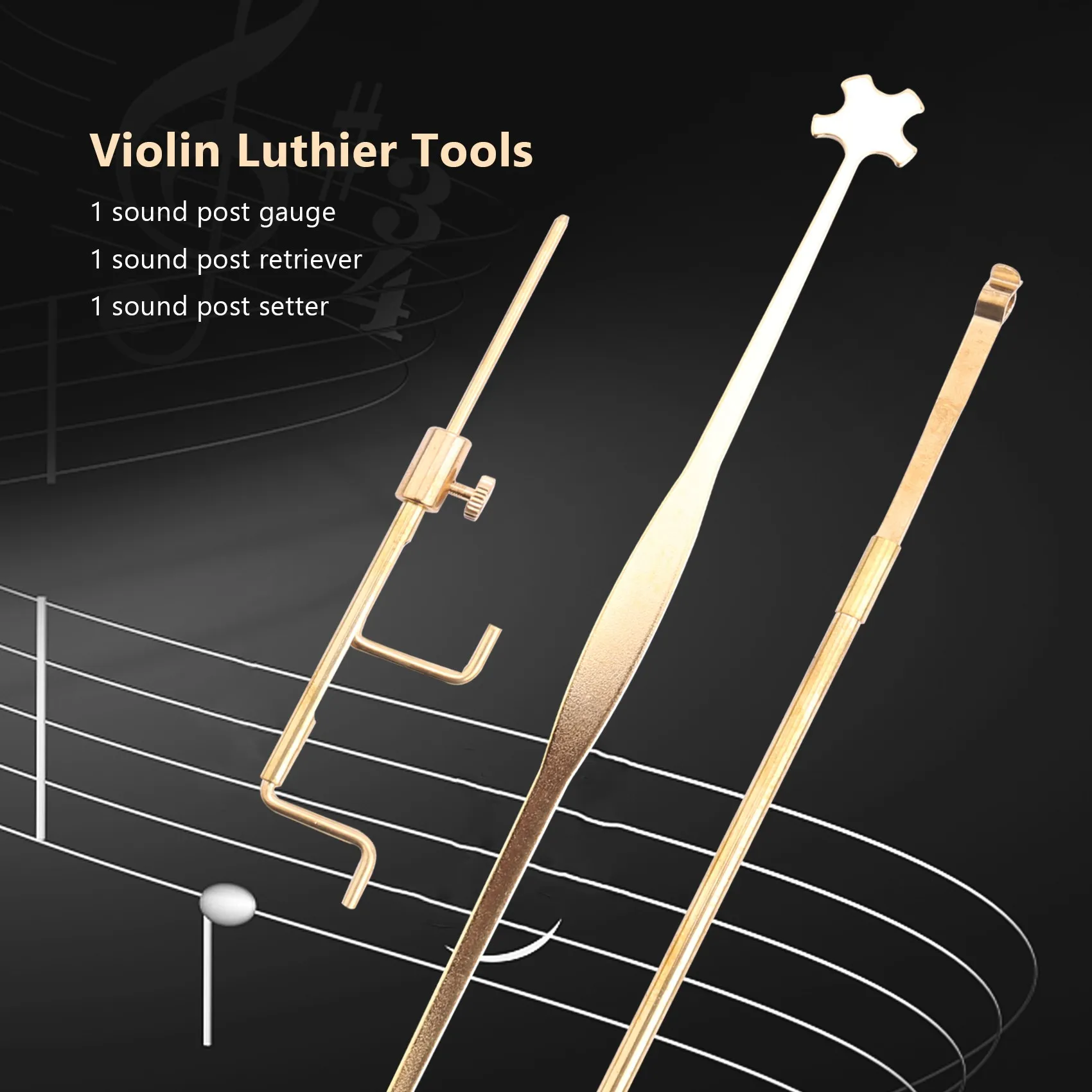 

Brass Violin Luthier Tools Kit Set Sound Post Gauge Measurer Retriever Clip Setter Brass for Violin