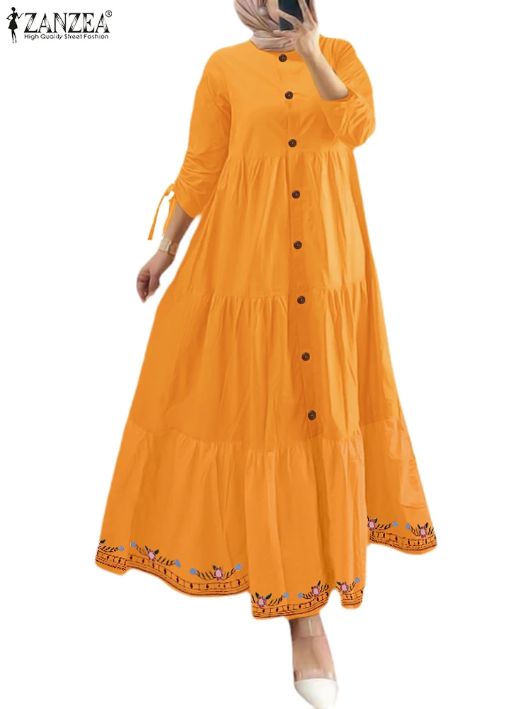 Женские осенние платья с длинным рукавом макси-халат принтом мусульманской абаи