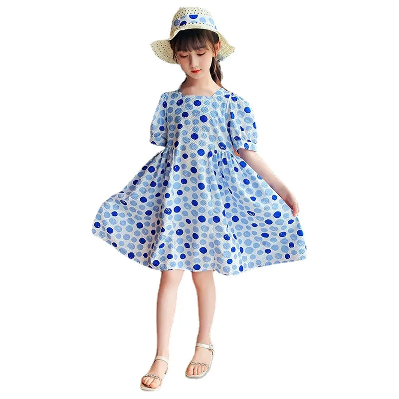Платье летнее ТРАПЕЦИЕВИДНОЕ с бантом и рукавами-фонариками на возраст 5-14 лет