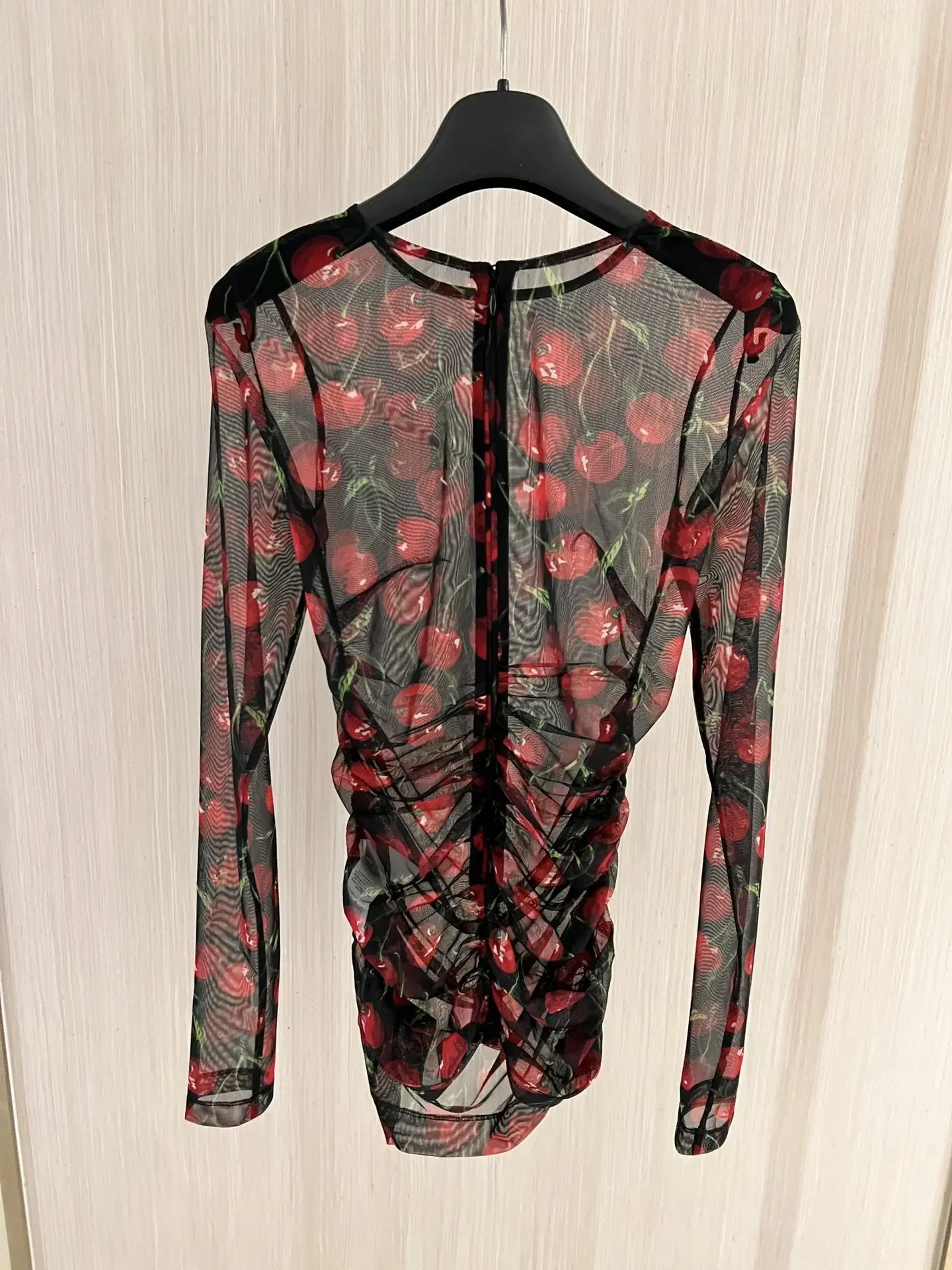 

Новинка осени 2023, сетчатая рубашка, топ для похудения с принтом вишневой сетки на талии