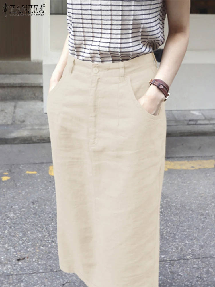 ZANZEA осенние элегантные юбки с высокой талией женский сарафан повседневный
